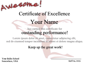 ballet award certificate