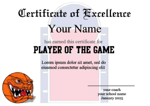 certificate template for free throw award