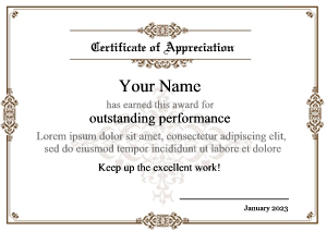 certificate of appreciation