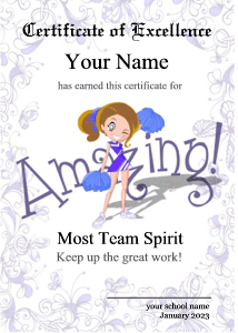 cute cheerleading certificate, butterfly border