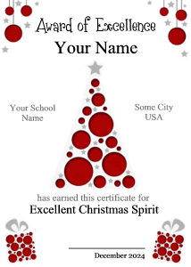 Christmas award template, tree, presents, copy space