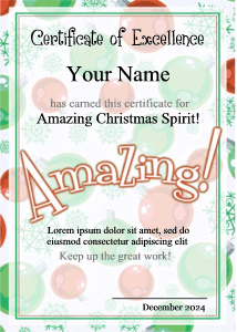 ornaments, red, green, certificate border