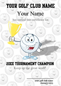 golf certificate, cute border, golf ball, trophy