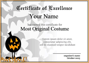 Halloween certificate for kids with bat background pattern