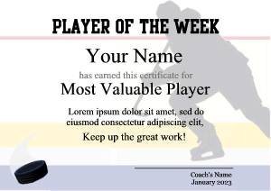 ice hockey certificate template, classic, simple