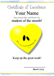 cute certificate template, smiley face, heart