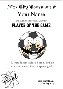 soccer border for certificates, crazy, wild, soccer ball character