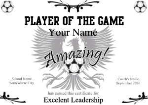 cool certificate with eagle, soccer border, black and white