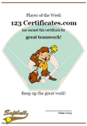 softball award certificate for kids